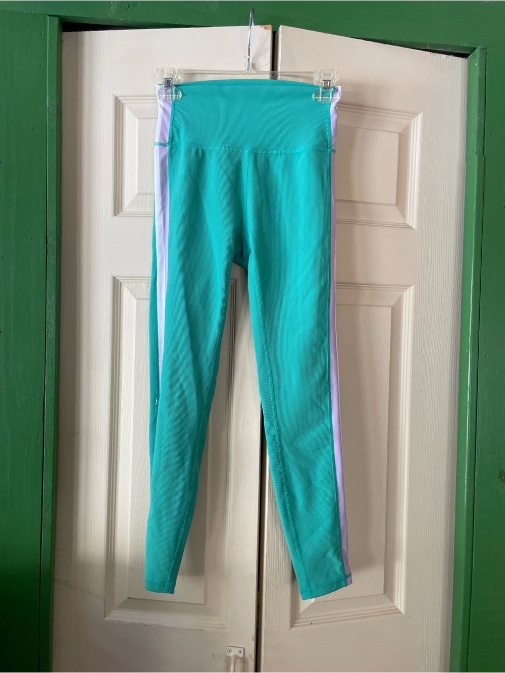 Ladies Wilo Teal High-Waist Leggings with White Side Stripe